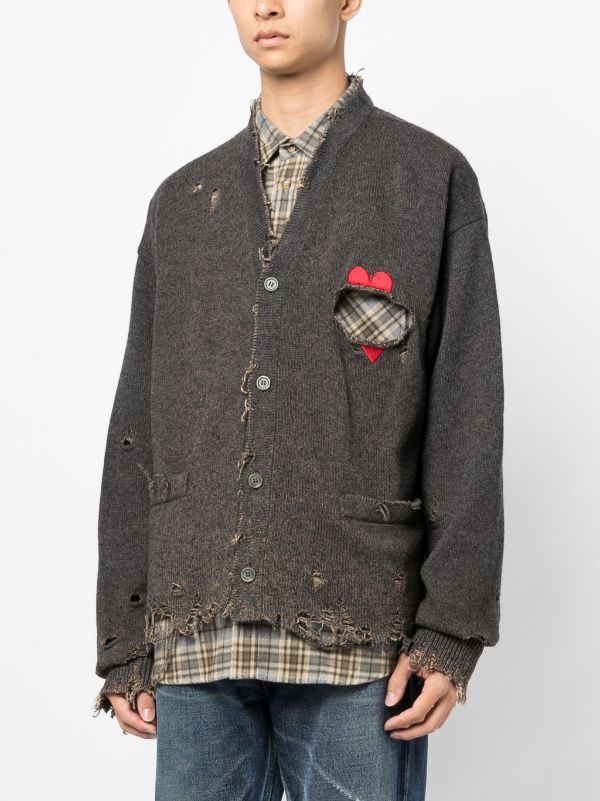 Doublet distressed-effect heart-print Cardigan - Farfetch