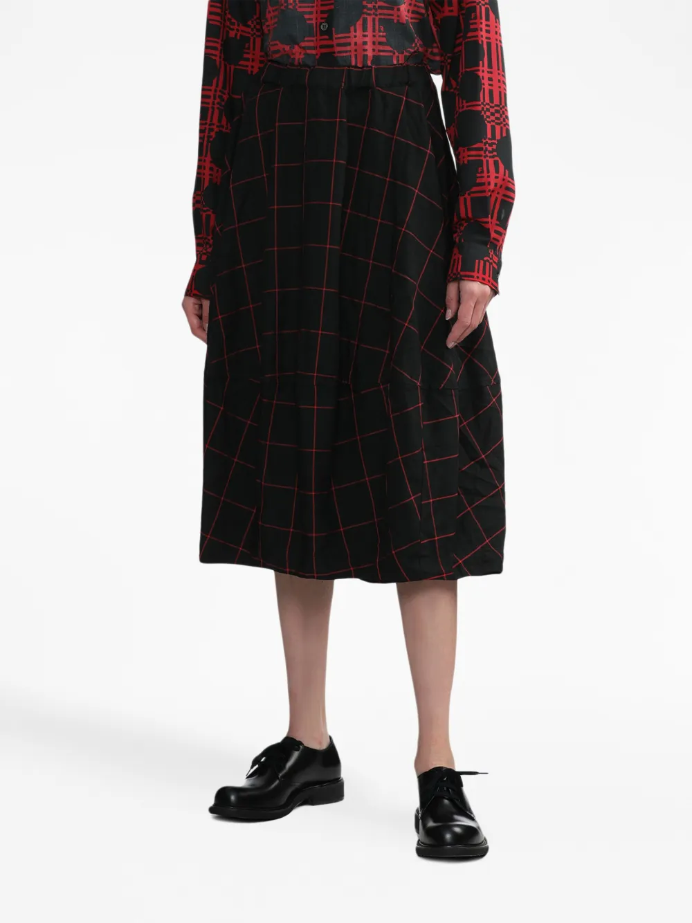 Shop Black Comme Des Garçons Checked Midi Skirt In Black