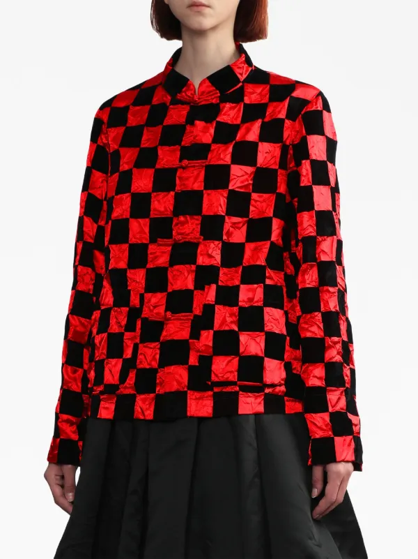 Black Comme Des Garçons satin-finish Checked Jacket - Farfetch