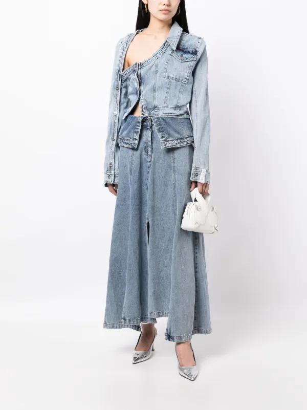 Rokh アシンメトリーネック デニムジャケット | ブルー | FARFETCH JP