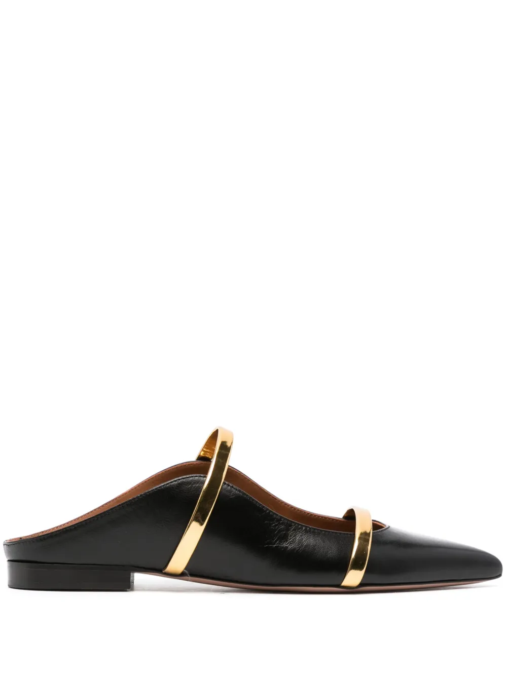 Malone Souliers Maureen Metallic Leather-trimmed Satin Point-toe Flats In Black