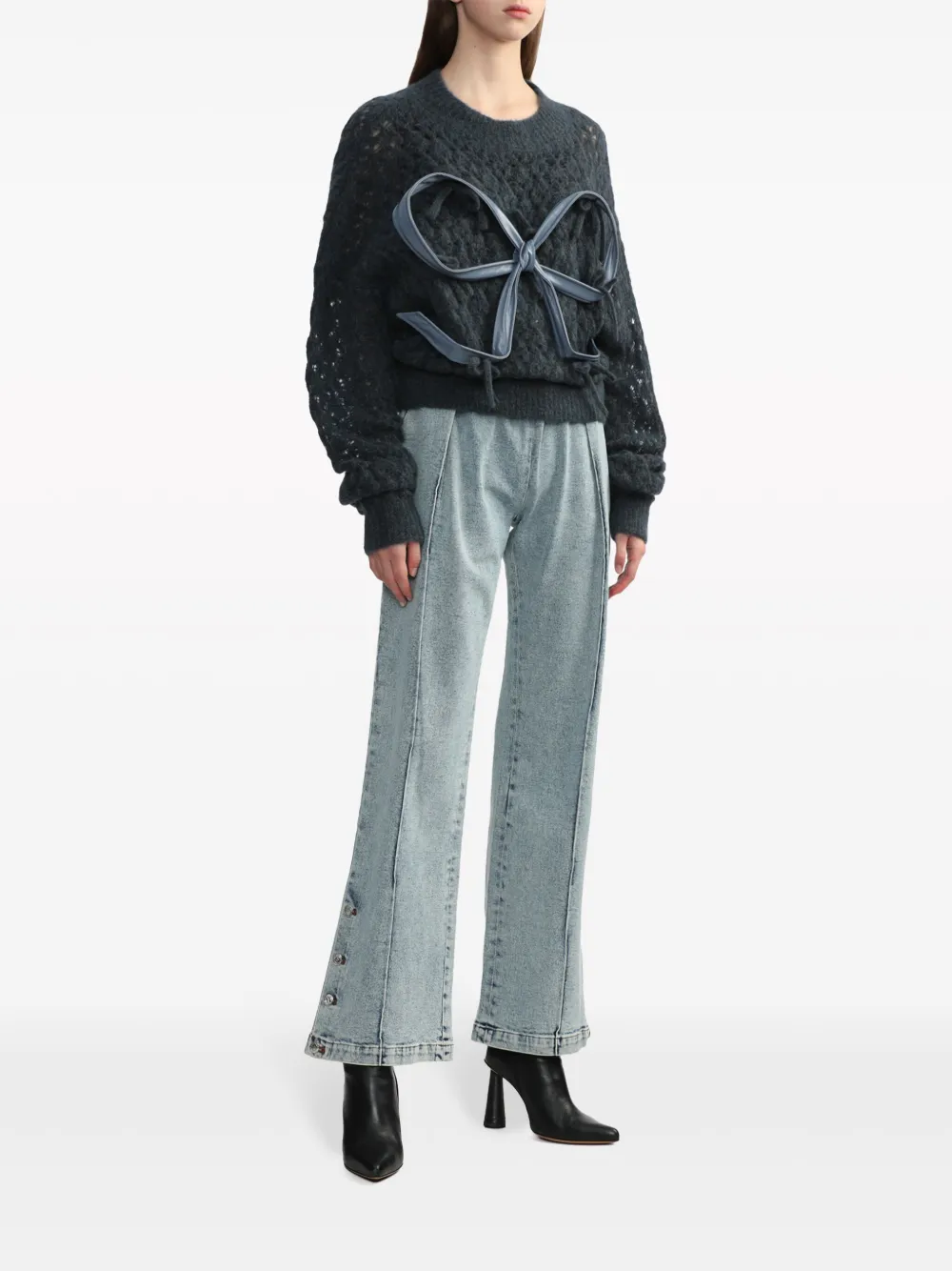 Louis Shengtao Chen detachable-bow mohair-blend jumper - Blauw