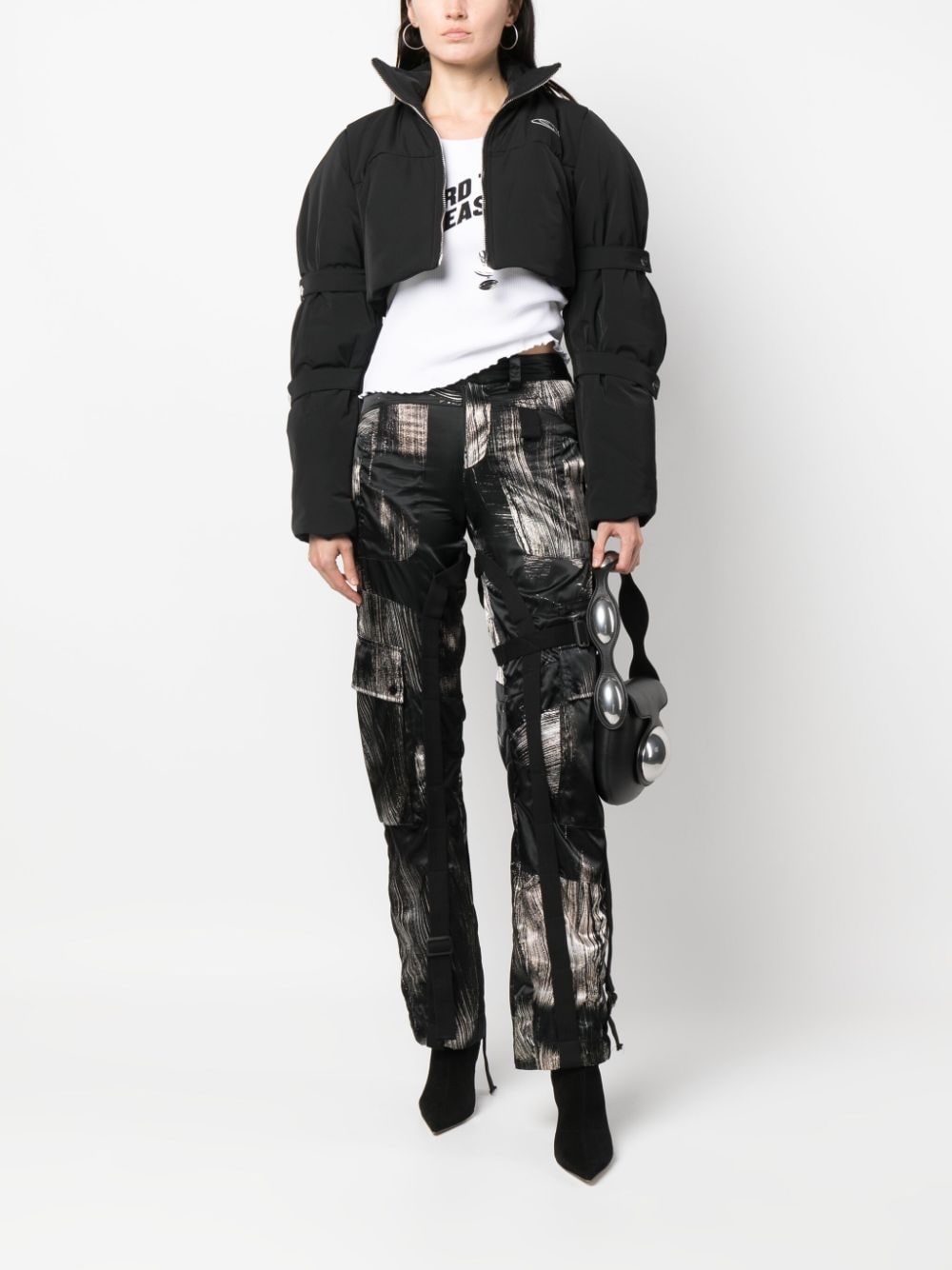 Shop Cannari Concept Logo-print Cropped Padded Jacket In Black