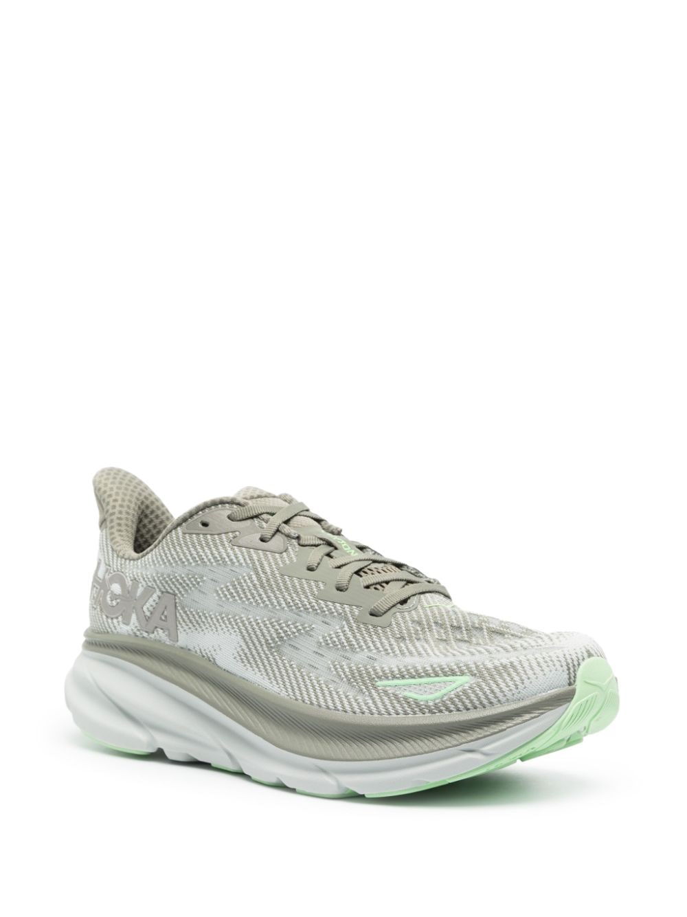 HOKA Clifton 9 sneakers met mesh vlak - Groen