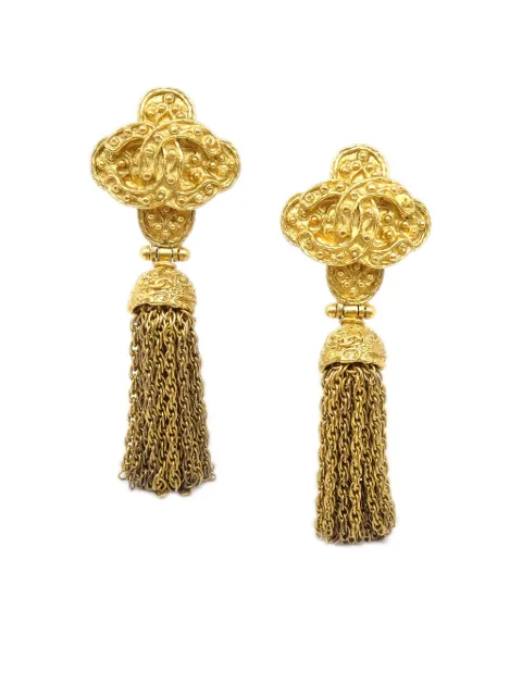 CHANEL Pre-Owned 1994 CC-embossed chain tassel clip-on earrings