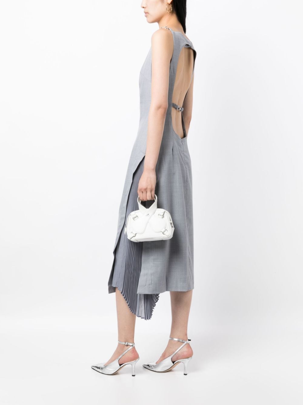 Shop Rokh Side-pleats Midi Dress In Grey