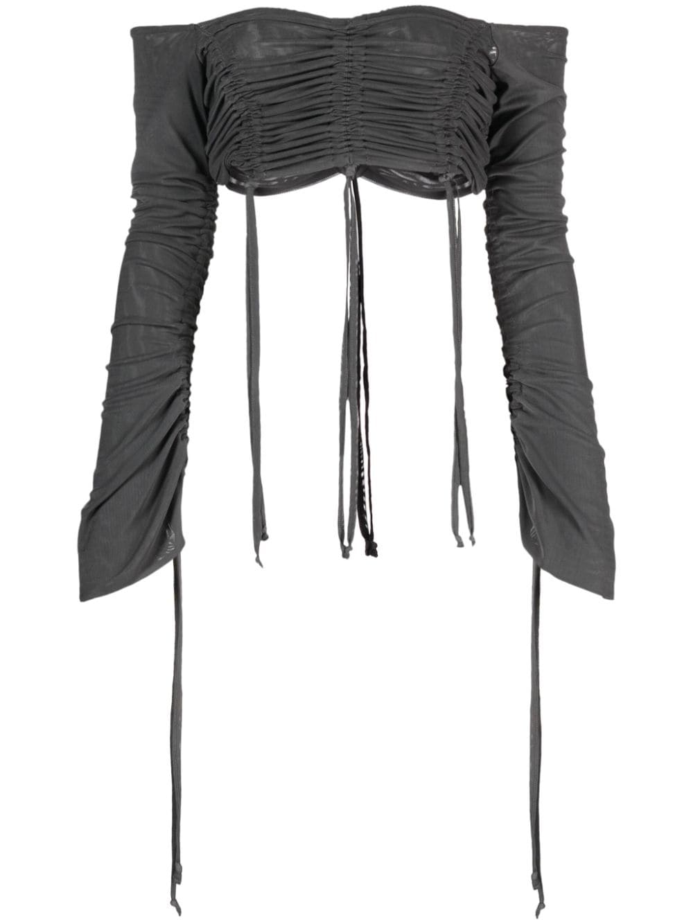 Shop Cannari Concept Off-shoulder Cropped Top In Grey