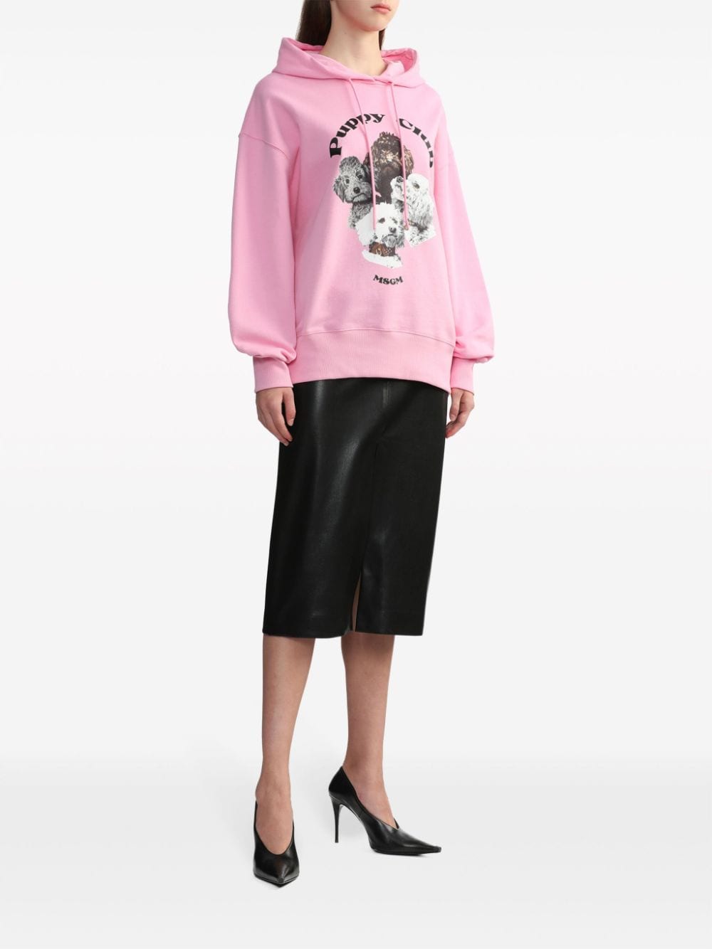 MSGM logo-print cotton hoodie - Roze