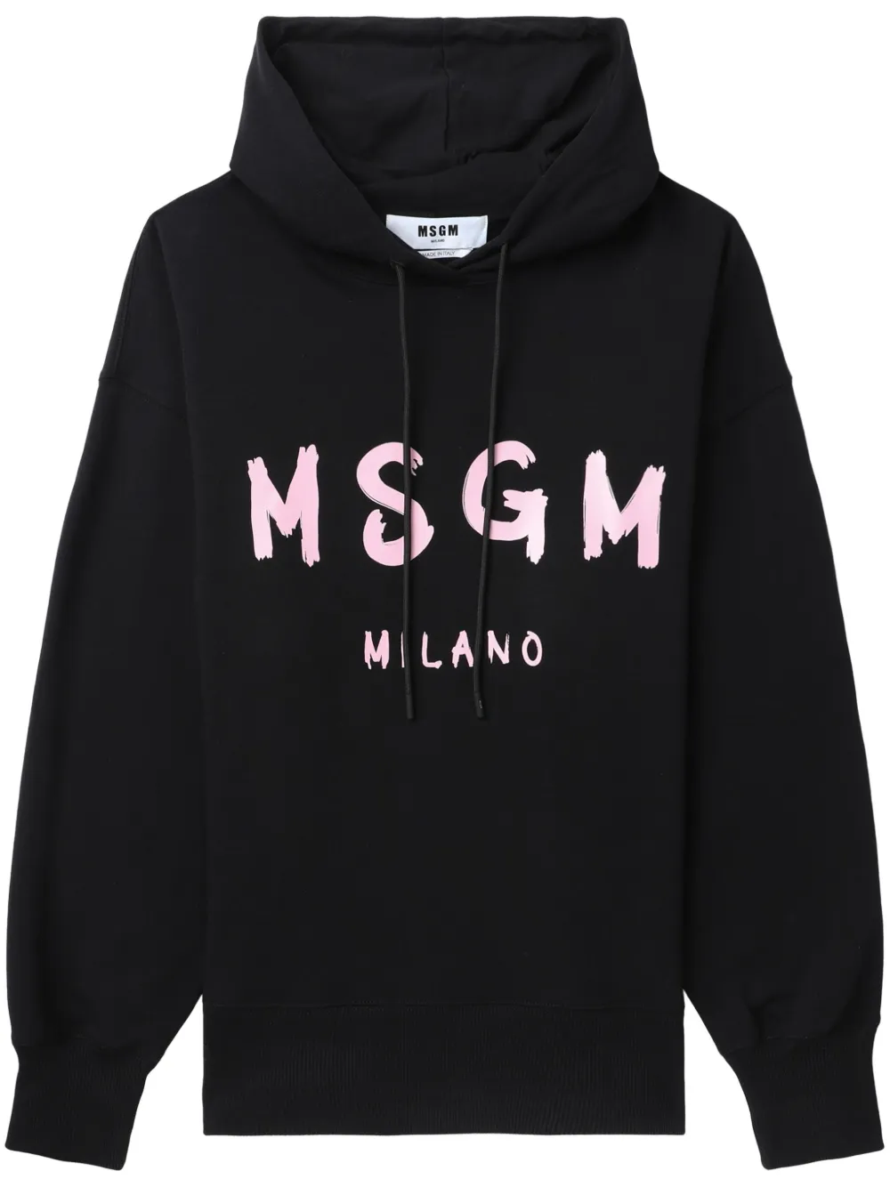 MSGM logo-print drawstring cotton hoodie – Black