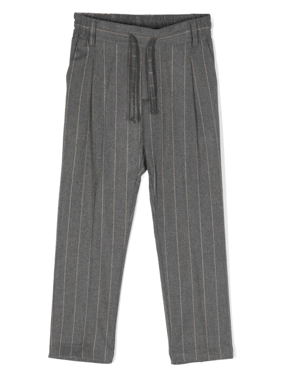 paolo pecora kids pantalon rayé à taille à lien de resserrage - gris