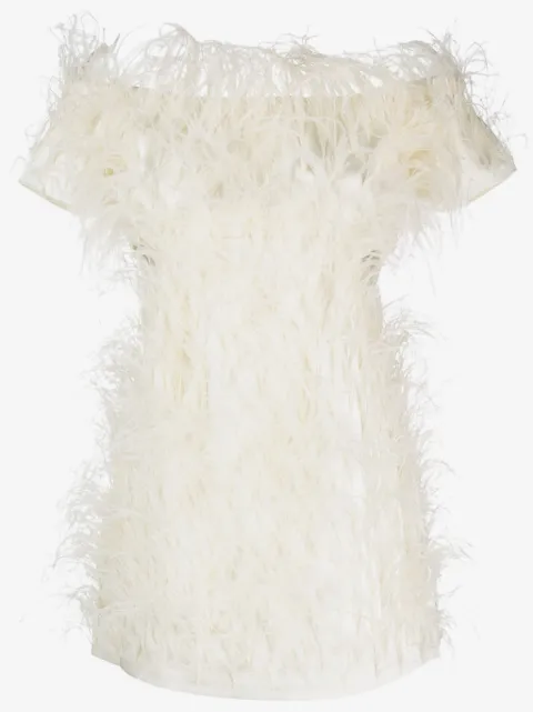Cult Gaia robe ornée de plumes à épaules dénudées 