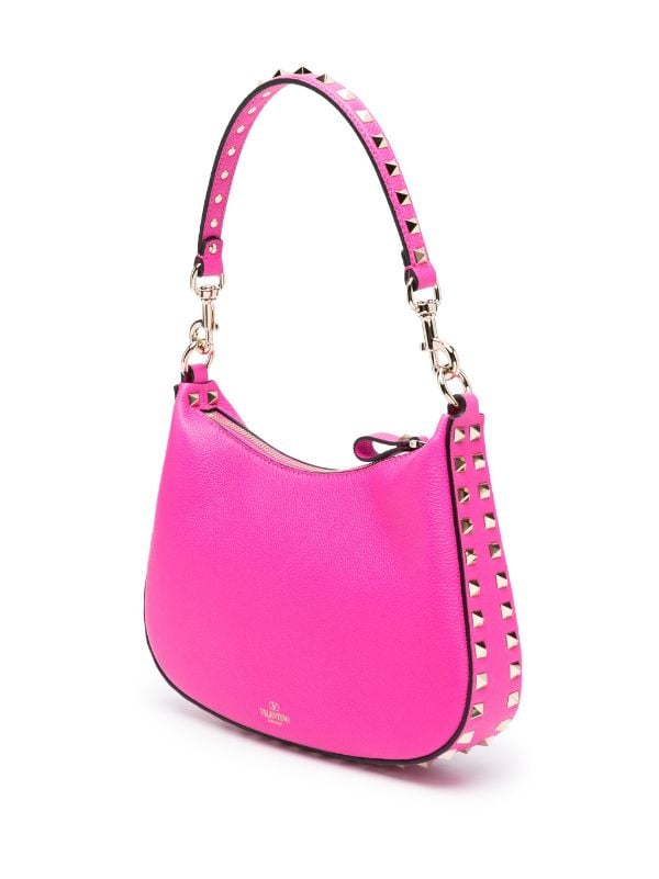 Valentino Garavani, Rockstud Small Textured-leather Shoulder Bag, Pink, One size