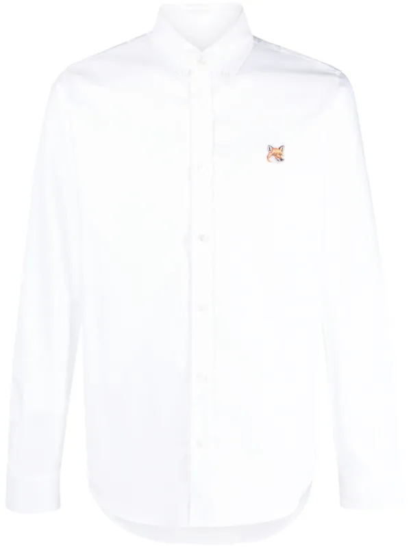 Maison Kitsuné Embroidered fox-head Cotton Shirt - Farfetch