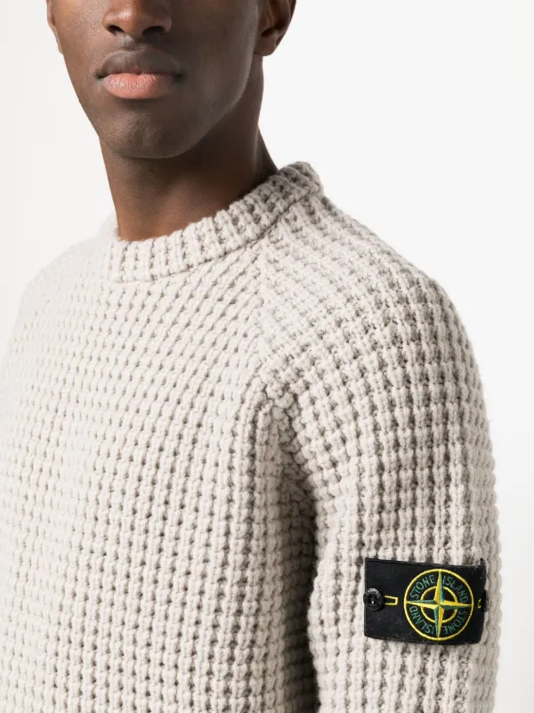 Stone Island Compass-logo waffle-knit Jumper - Farfetch