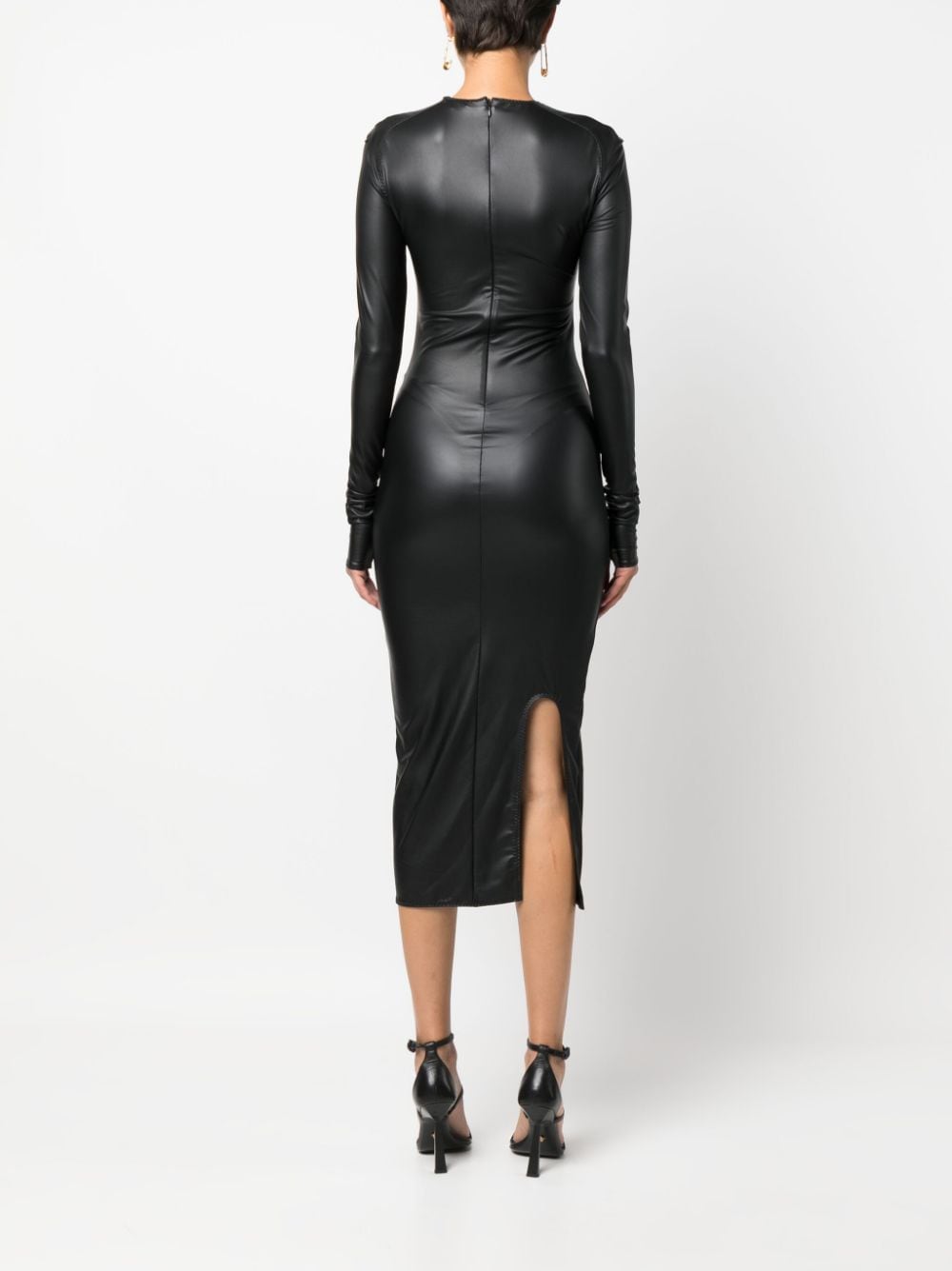 Shop Alessandro Vigilante Faux-leather Long-sleeve Midi Dress In Black