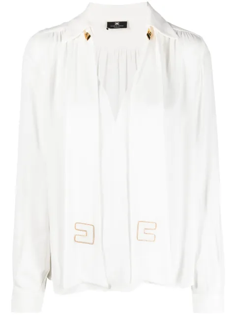 Elisabetta Franchi attached-scarf logo-appliqué blouse