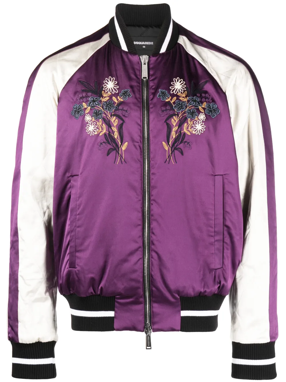 DSquared² Varsity Satin Purple Bomber Jacket