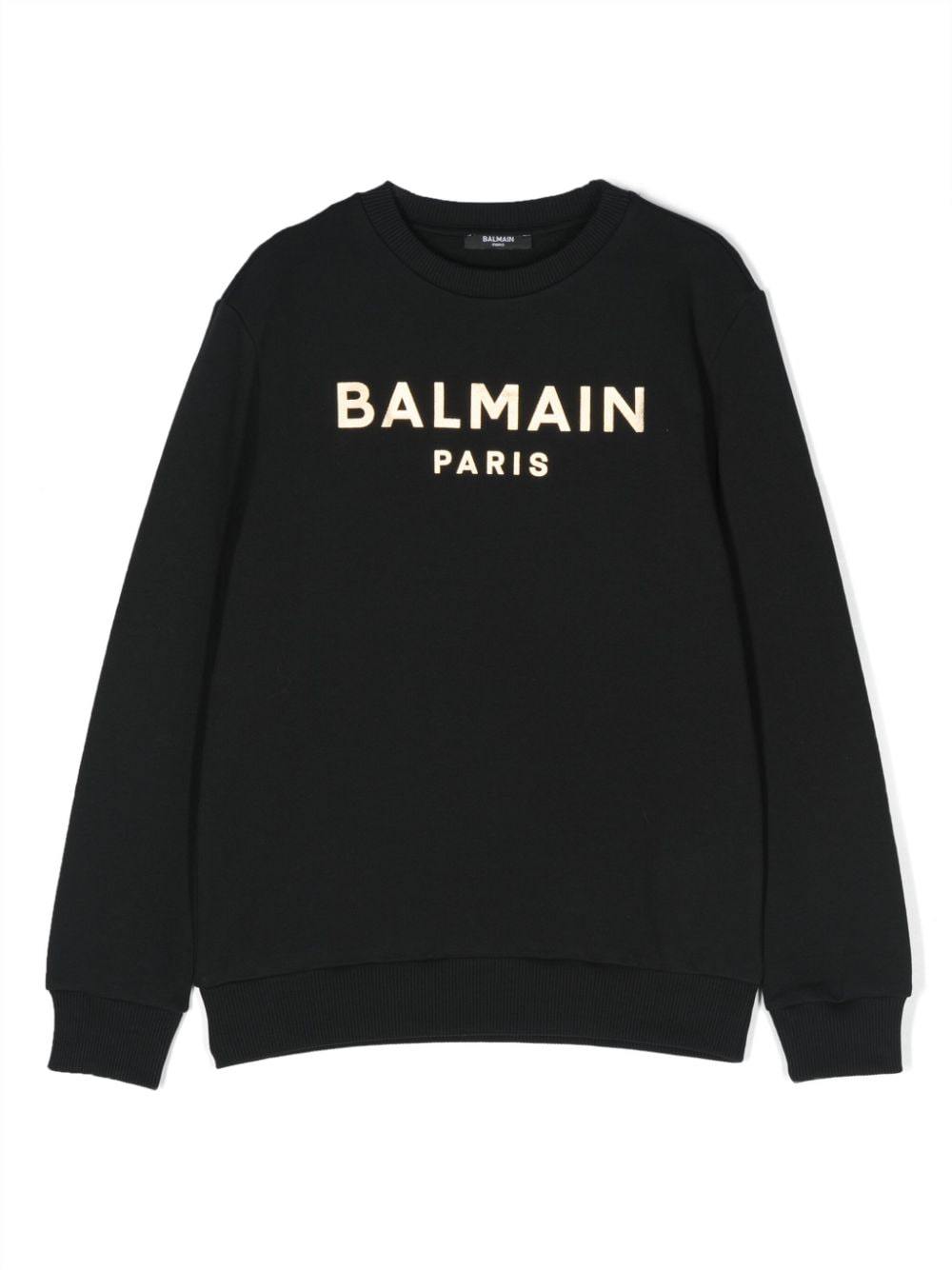Balmain Kids' Metallic-effect Flocked-logo Sweatshirt In Black