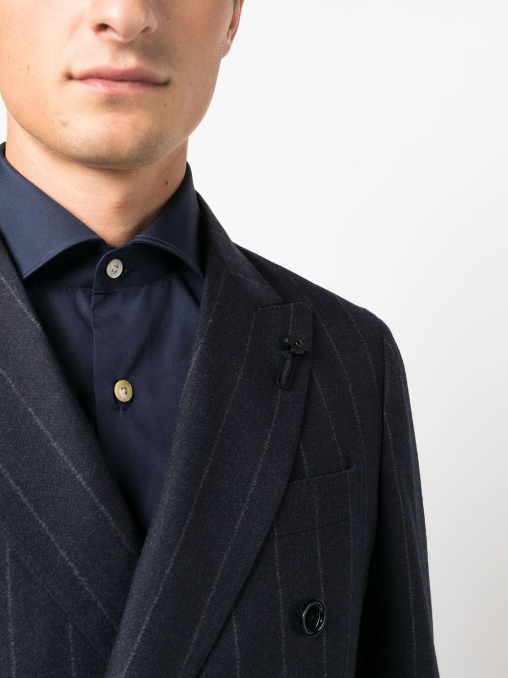 Shop Lardini Pinstripe-pattern Double-breasted Suit In Blau