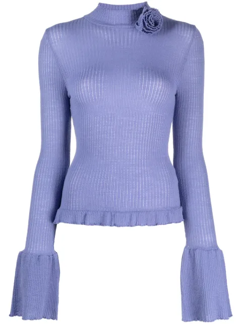 Blumarine ruffle-detailing ribbed-knit jumper 