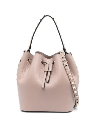 Valentino Garavani Rockstud Leather Bucket Bag | Pink | FARFETCH