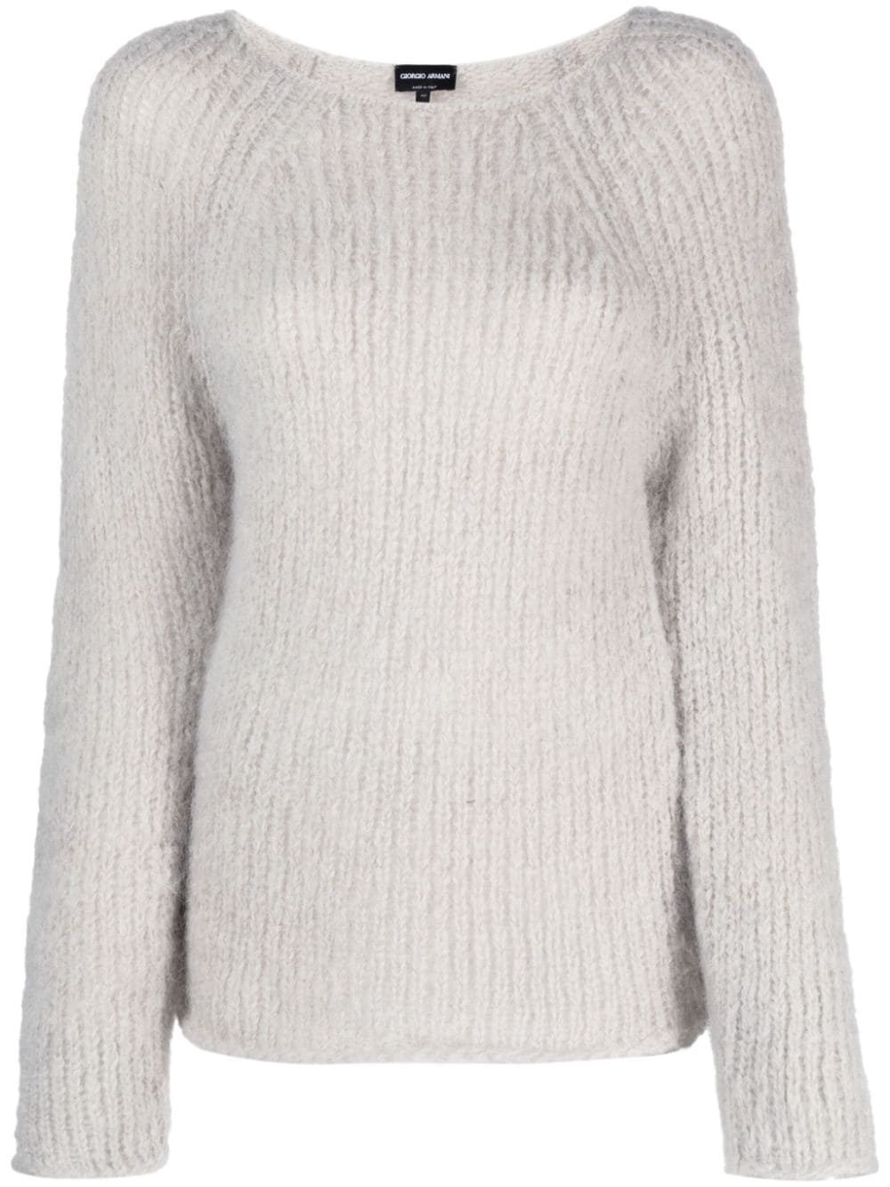 Shop Giorgio Armani Round-neck Chunky-knit Jumper In Grey