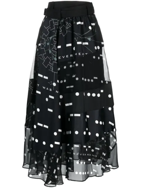 sacai graphic-print belted midi skirt