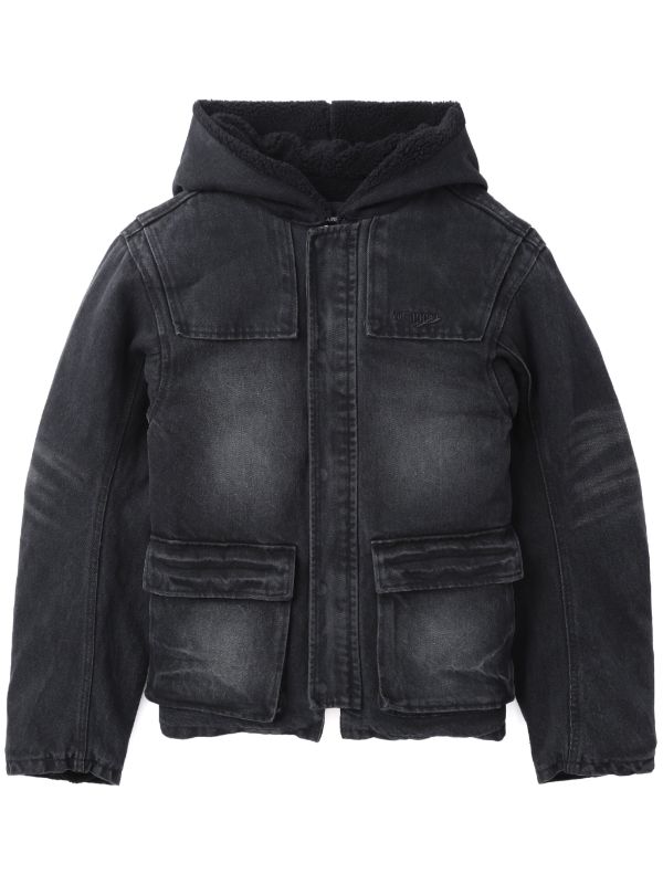 We11done: Black Oversized Faux-Shearling Denim Jacket