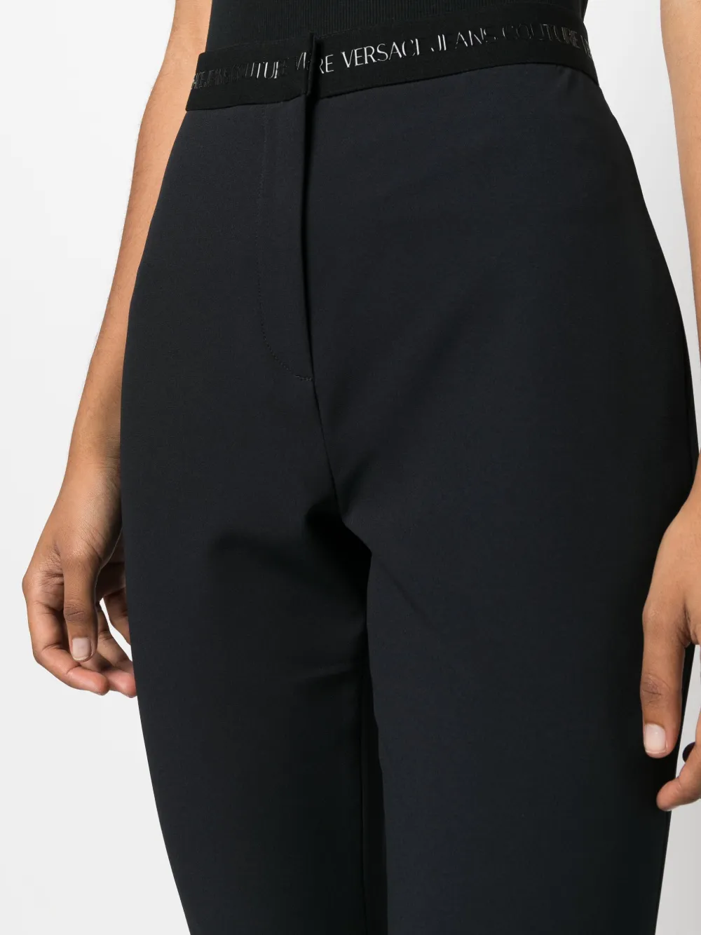 Affordable Versace Jeans Couture high-waist logo-print strap trousers Women