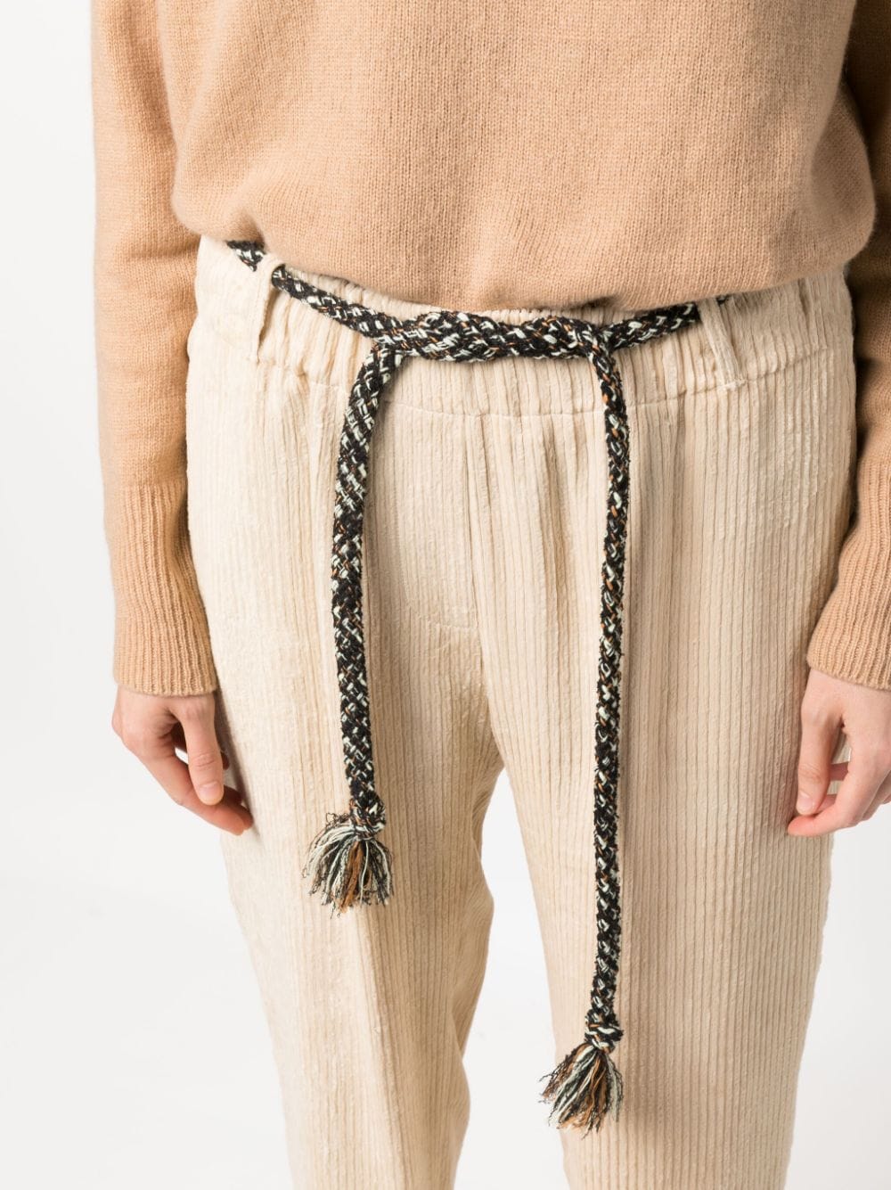 Shop Alysi Belted-waist Corduroy Trousers In Neutrals