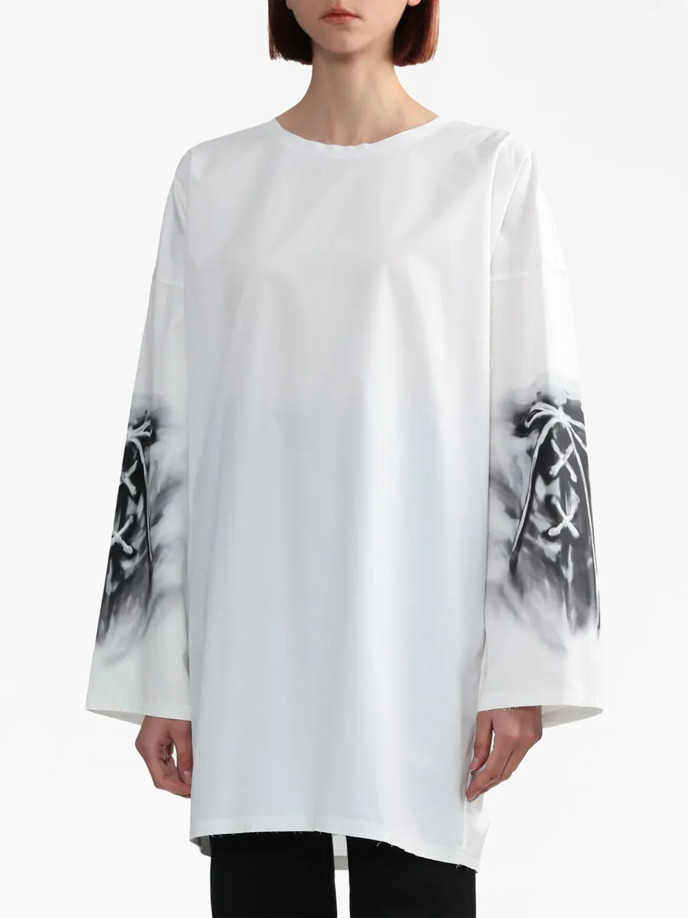 We11 Done Abstract-print Cotton Blouse In White