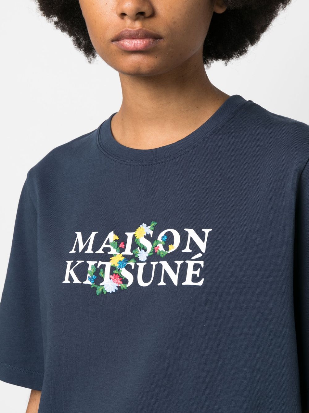 Shop Maison Kitsuné Logo-print Cotton T-shirt In Blue