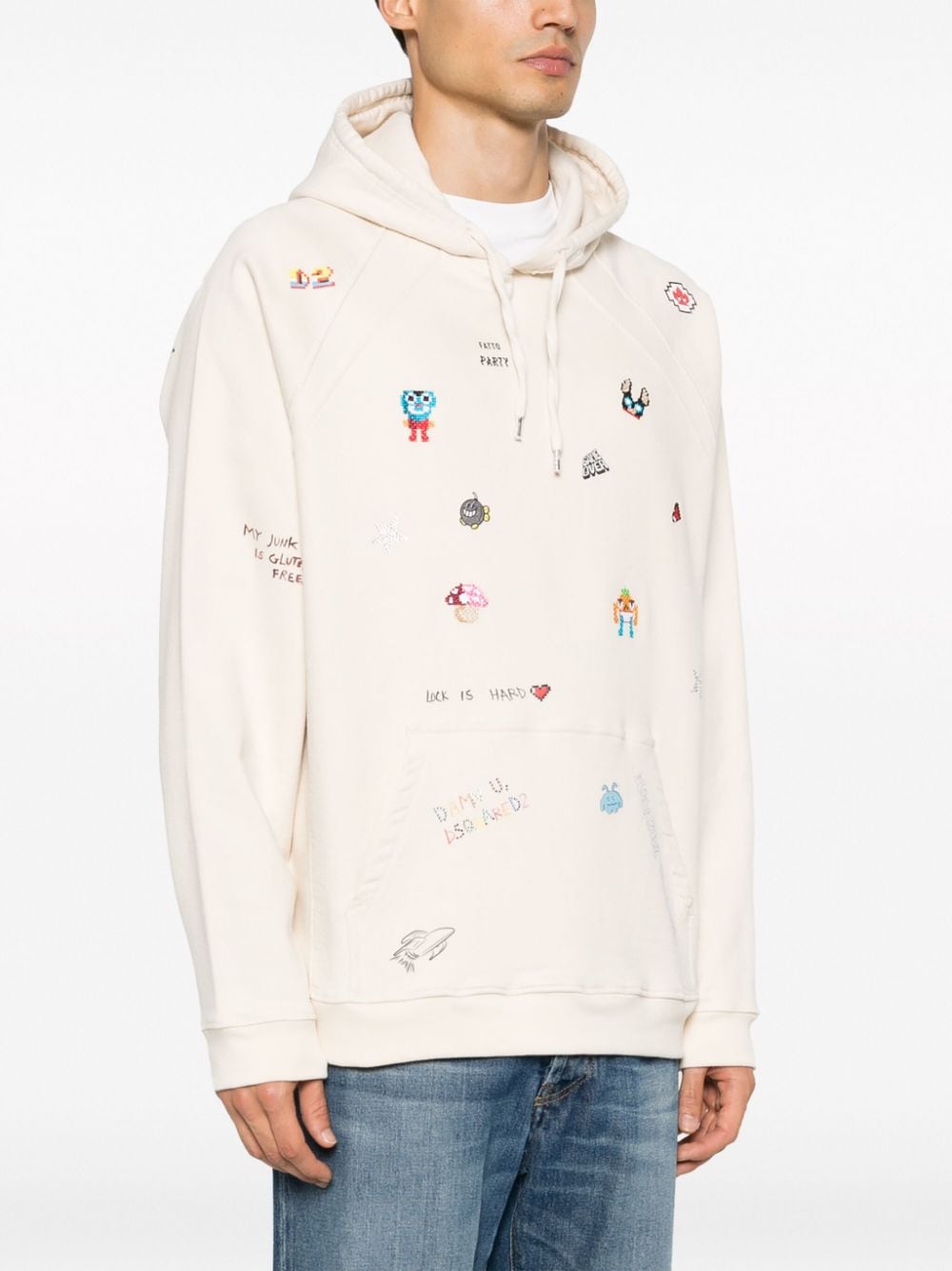 Shop Dsquared2 Motif-embellished Stretch-cotton Hoodie In Neutrals