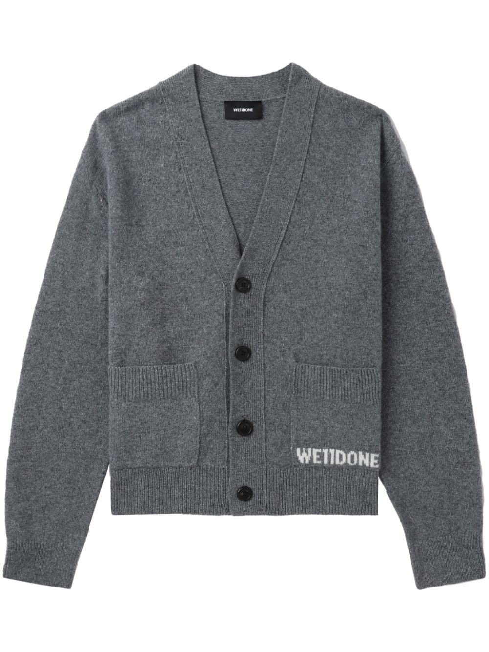 We11 Done Logo-embroidered Knitted Cardigan In Grey