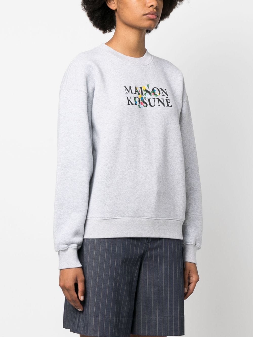 Shop Maison Kitsuné Logo-print Cotton Sweatshirt In Grey