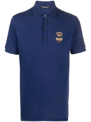 Dolce & Gabbana Embroidered Emblem Polo Shirt | Blue | FARFETCH