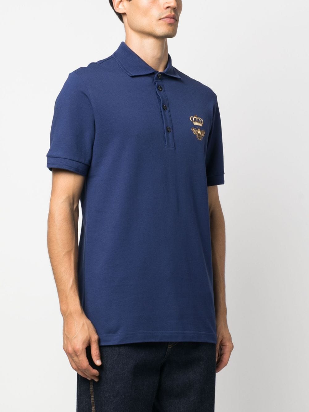 Shop Dolce & Gabbana Embroidered Emblem Polo Shirt In Blue