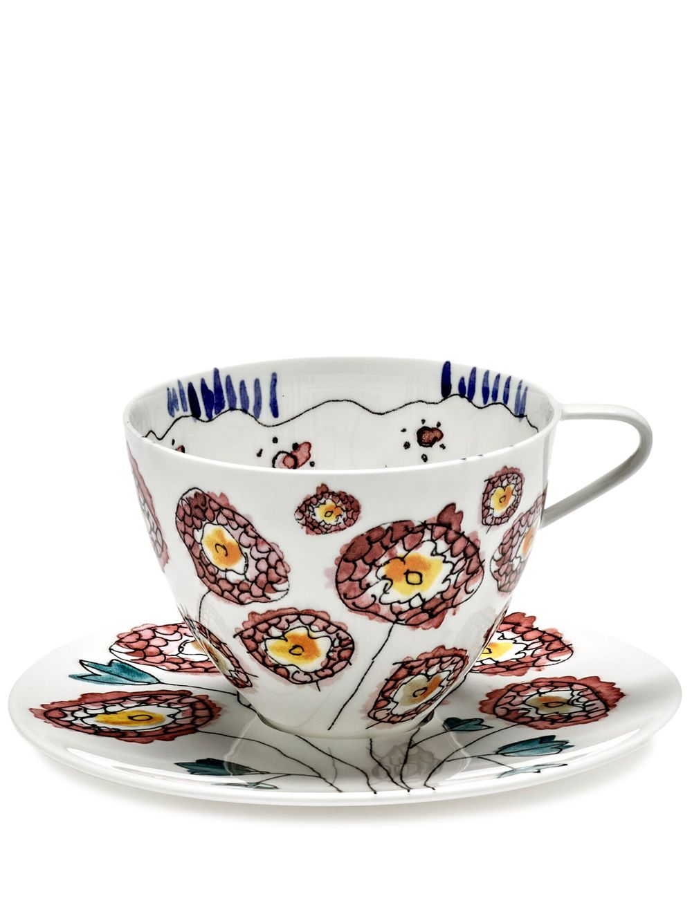 Serax X Marni Midnight Flowers Cappuccino Cup And Saucer (set Of 2) In White