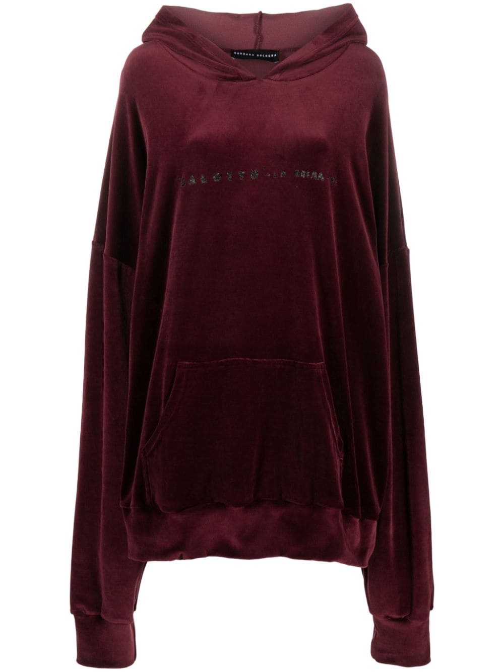 slogan-print velvet hoodie