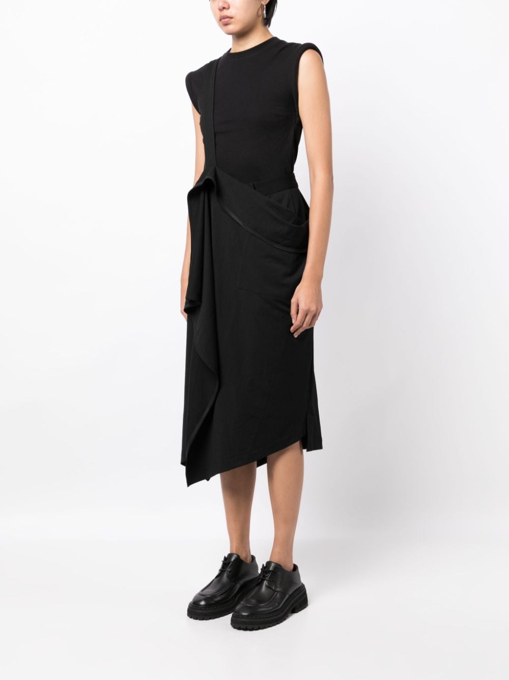 Shop Yohji Yamamoto Adjustable Shoulder-strap Draped Skirt In Black