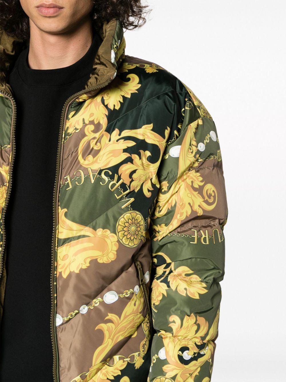 Shop Versace Jeans Couture Reversible Padded Jacket In Green