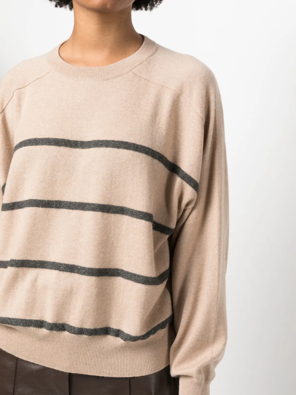 Brunello Cucinelli Monili-chain Knitted Jumper In Neutrals