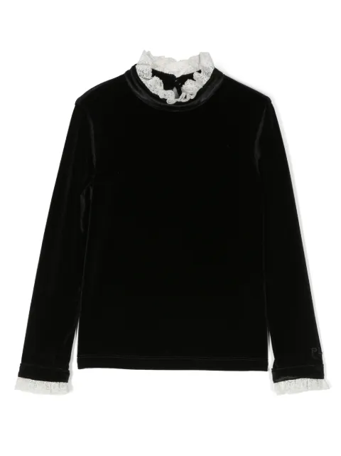 Philosophy Di Lorenzo Serafini Kids logo-embroidered lace-collar velvet top