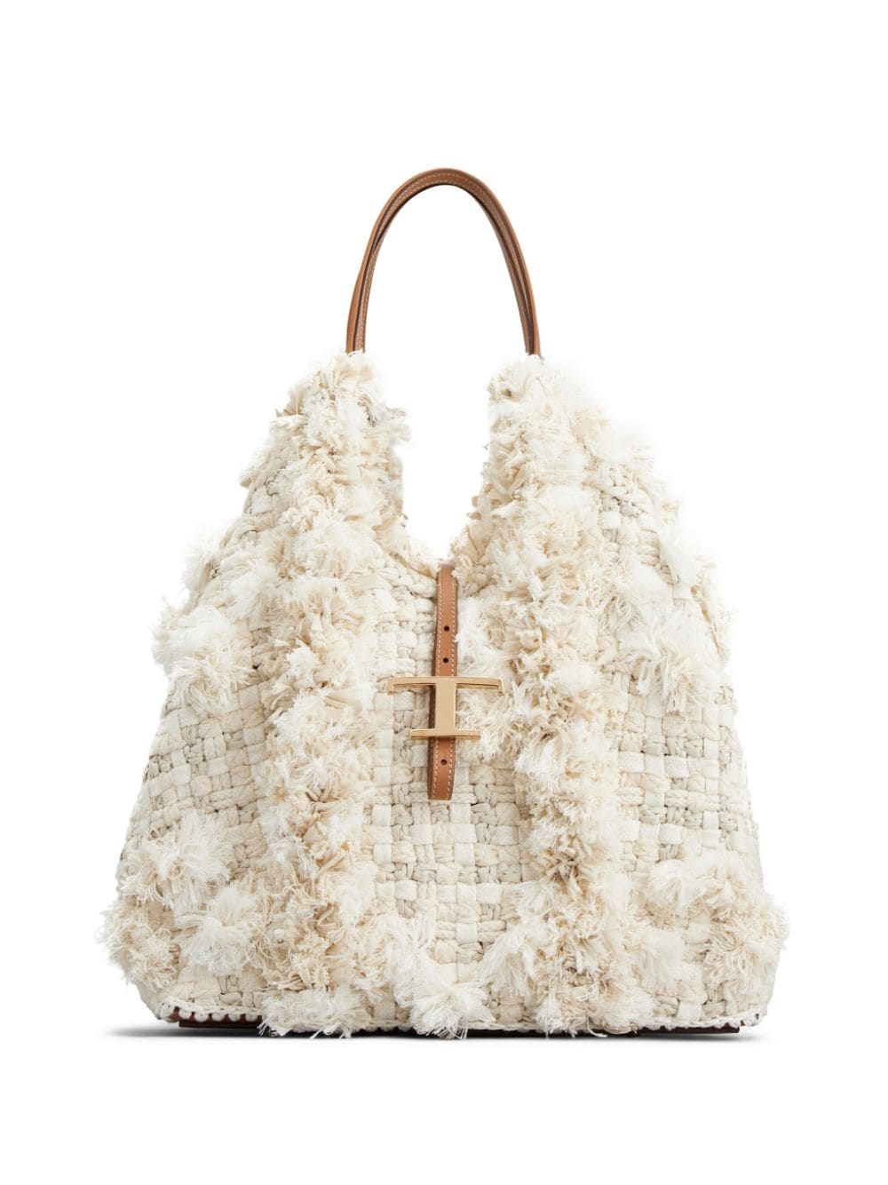Tod's Textured Woven Cotton Shoulder Bag In Neutrals