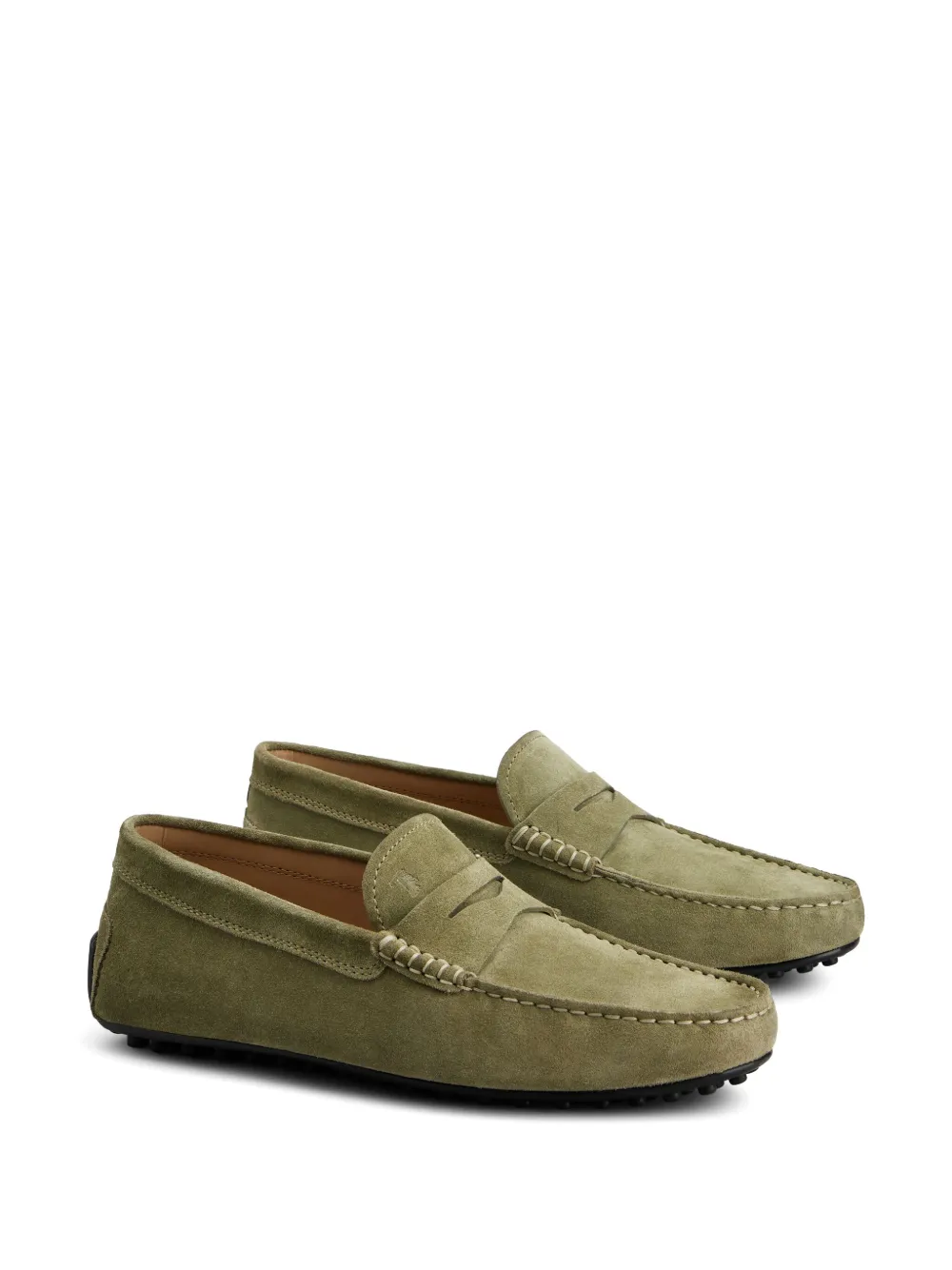 Shop Tod's City Gommino Suede Loafers In Green