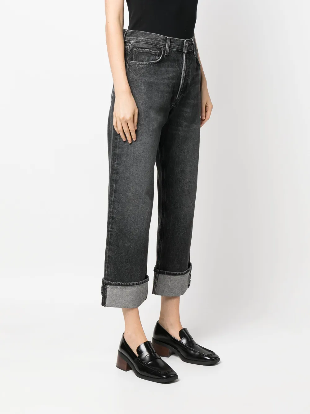  Agolde Vaqueros Capri De Talle Alto - Negro 