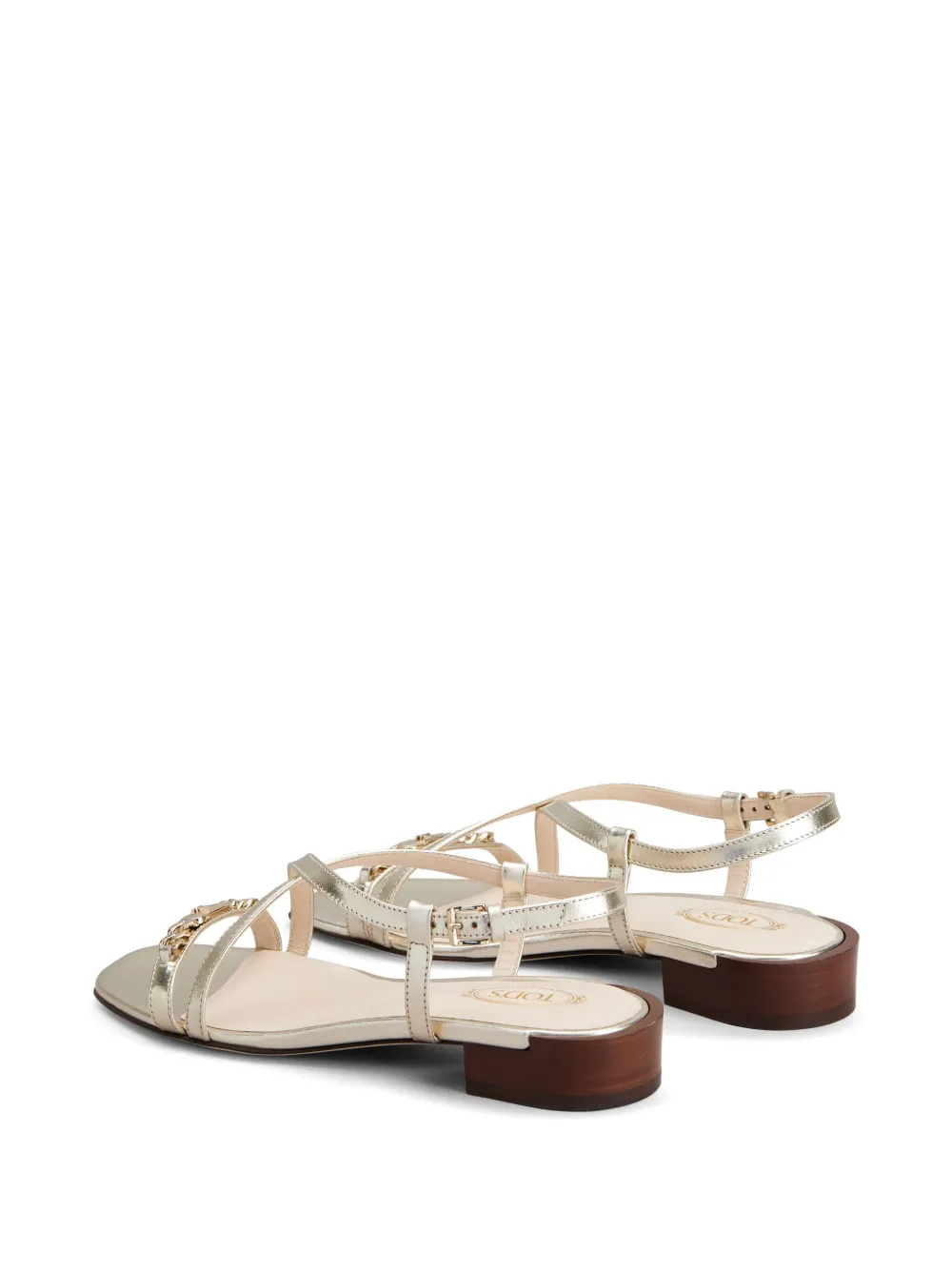 Shop Tod's Logo-plaque Leather Sandals In Gold