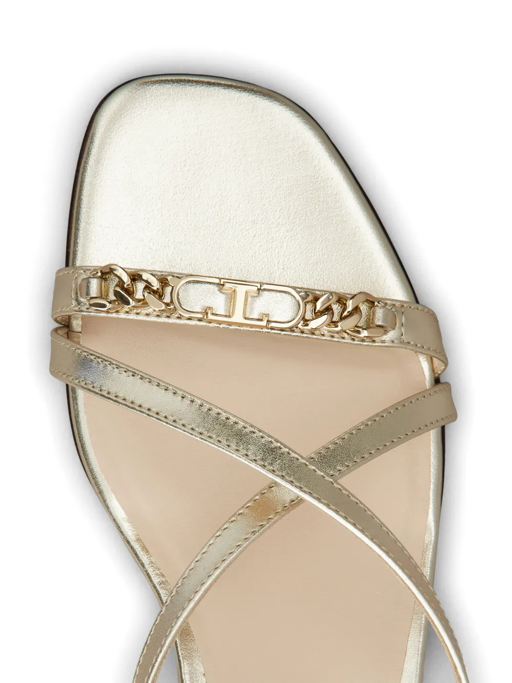 Shop Tod's Logo-plaque Leather Sandals In Gold