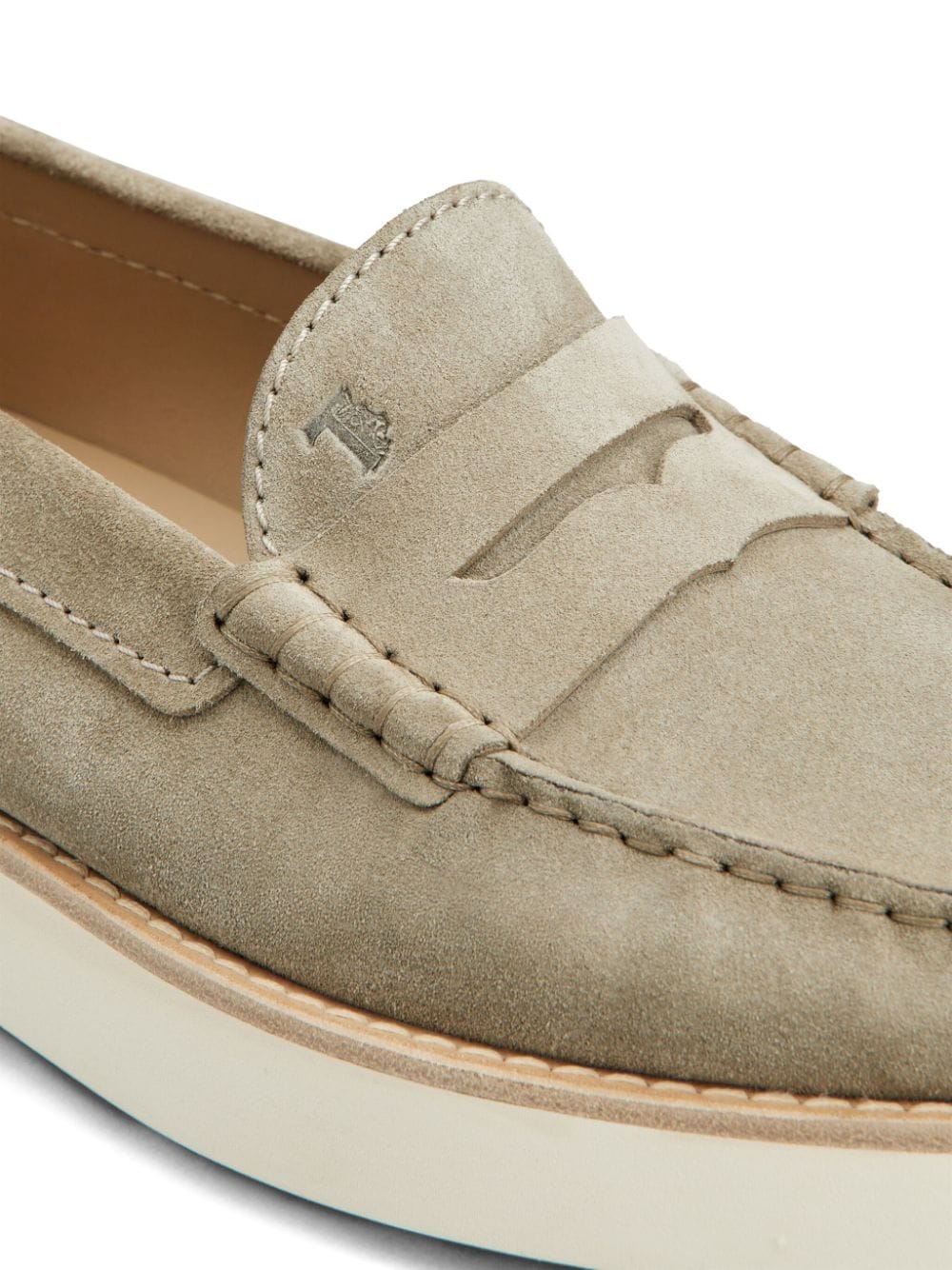 Shop Tod's Logo-debossed Suede Loafers In Neutrals