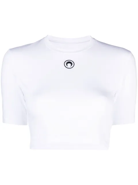 Marine Serre Crescent Moon-embroidered crop top